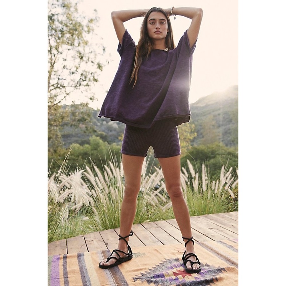 FP Beach Free People Purple Ribbed Knit Two Piece Set Top and Shorts OB14878 M